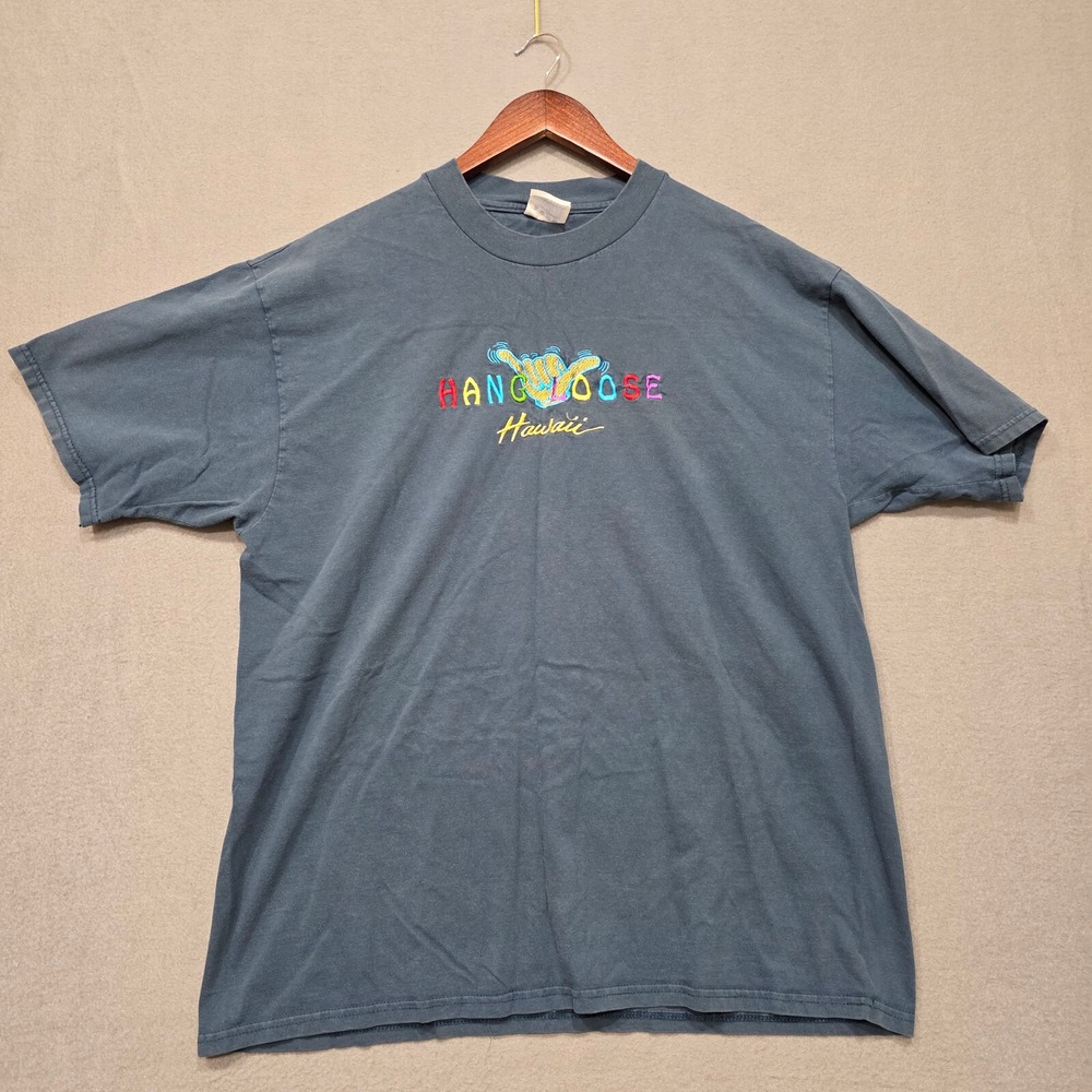 Vintage Hanes Mens Blue Hang Loose Hawaii Short Sleeve T Shirt Size XL